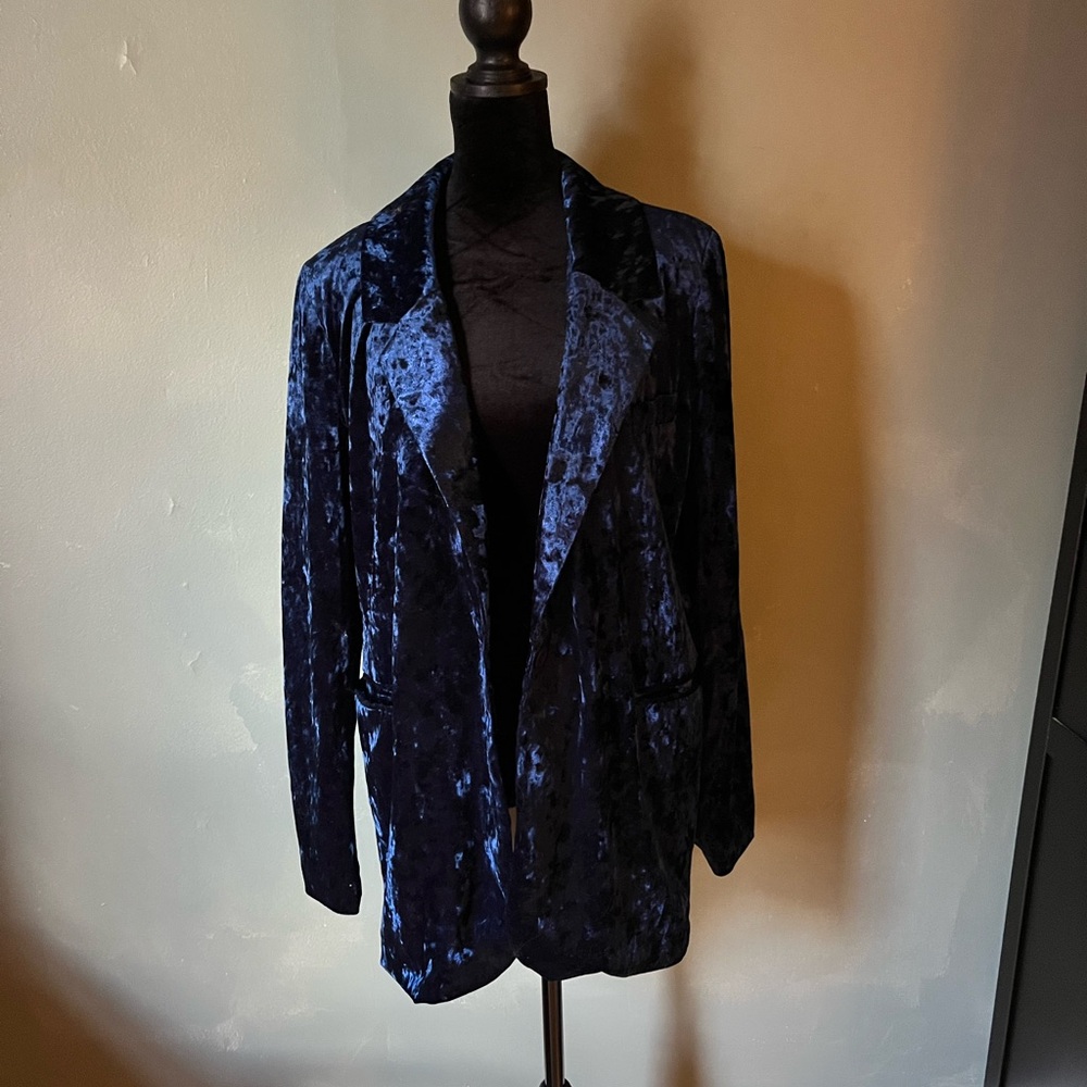 Crushed Velvet-Sapphire Blue Women's Blazer Size L
